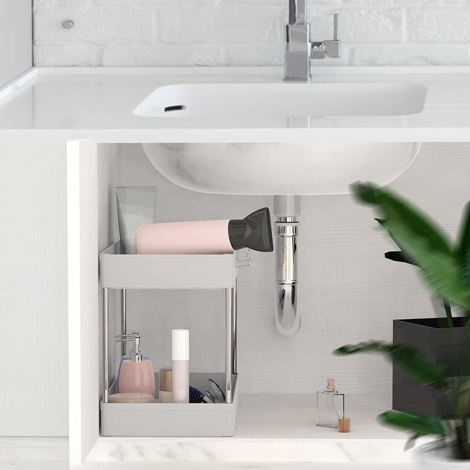 Scaffale Organizer sottolavello cestino per ripiano bagno portaoggetti - 3