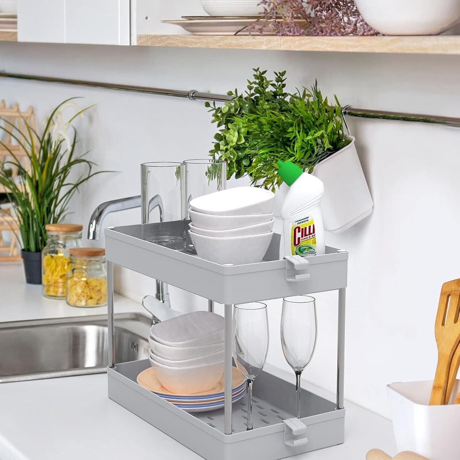 Scaffale Organizer sottolavello cestino per ripiano bagno portaoggetti - 4