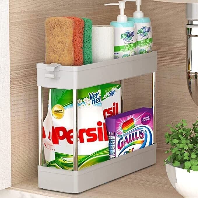 Scaffale Organizer sottolavello cestino per ripiano bagno portaoggetti - 7