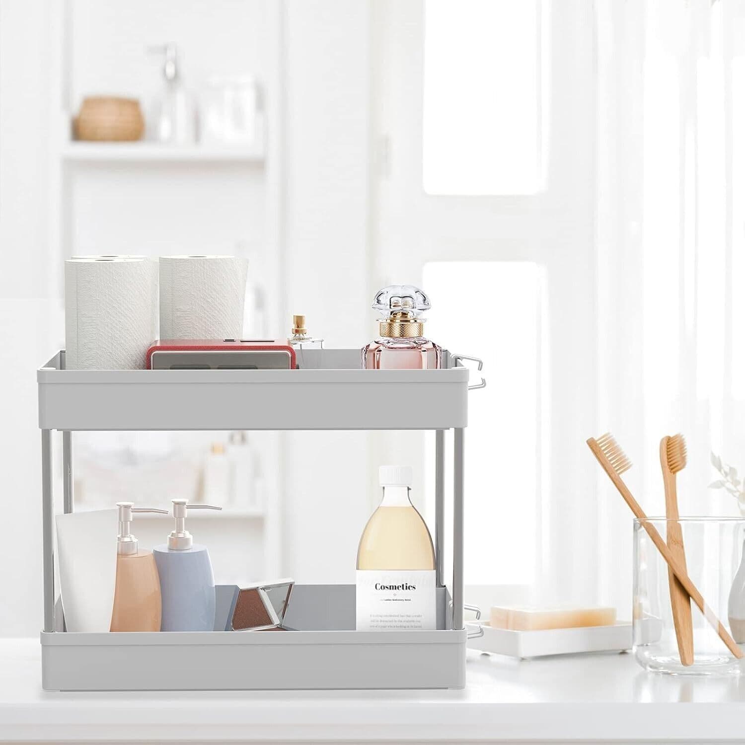 Scaffale Organizer sottolavello cestino per ripiano bagno portaoggetti - 8