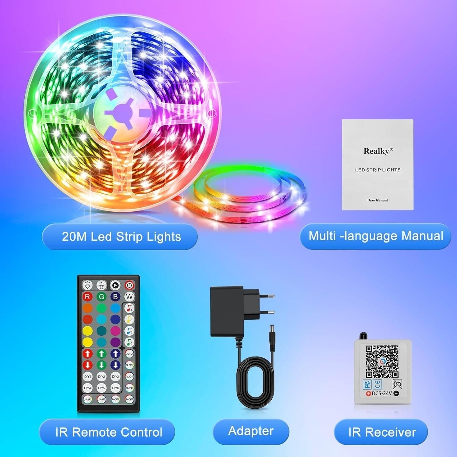 Realky Striscia LED, 20M RGB Luci Camera da Letto, Bluetooth APP Controllato Mul - 9