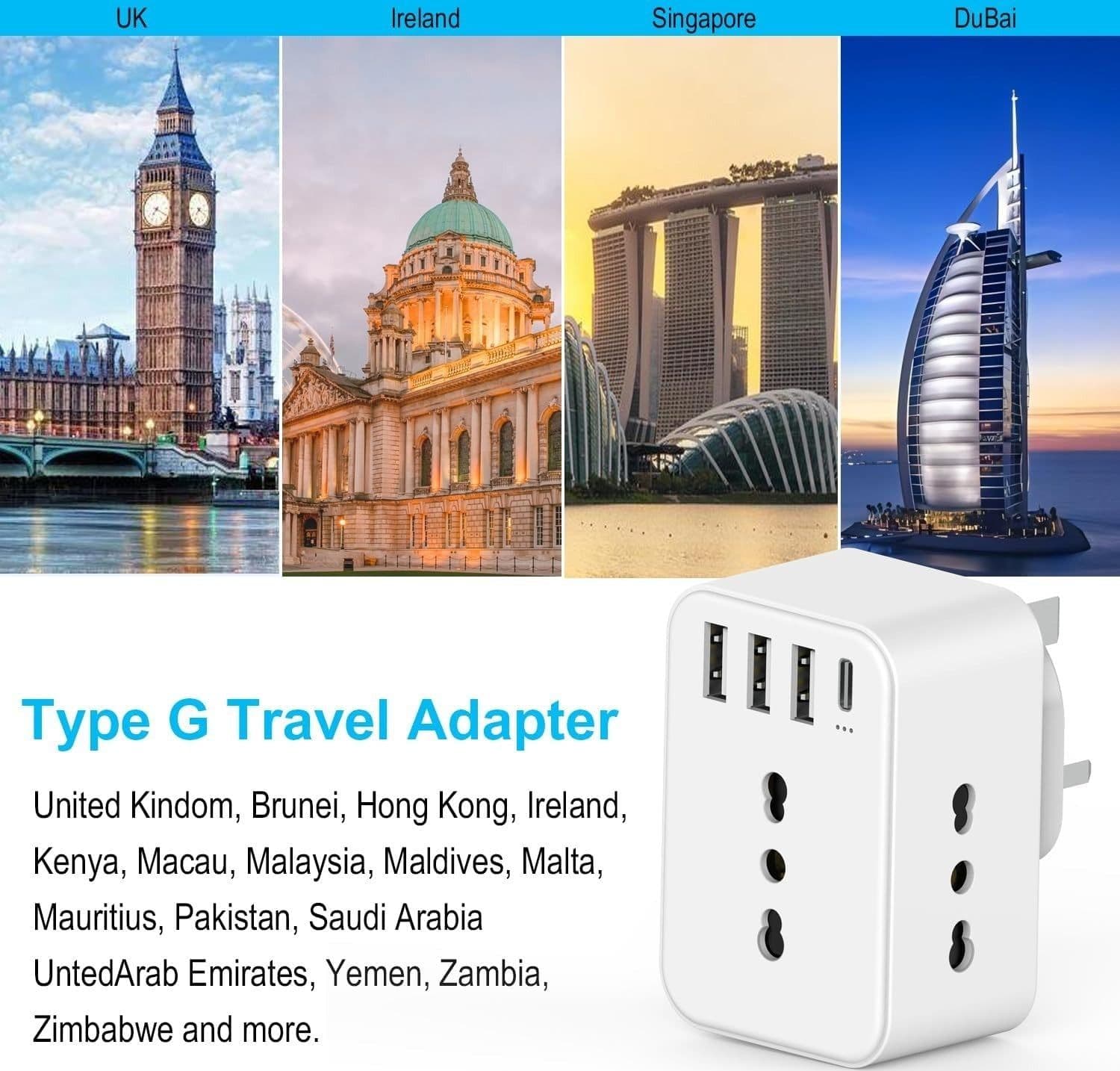 Adattatore Presa Inglese a Spina Italiana Adattatore con 3 Presa Schuko & 4 USB - 7