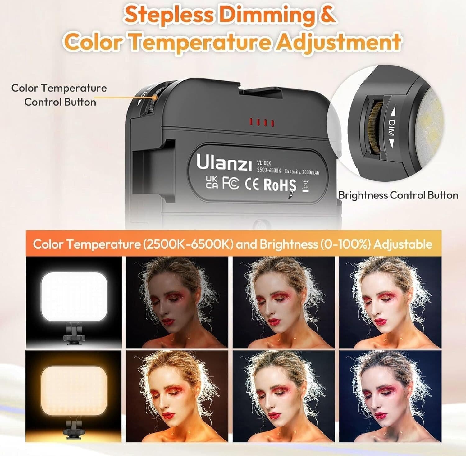 Luce selfie ULANZI VL100X con clip, luce video a LED con batteria da 2000 mAh in Torce video CL Store - Battipaglia, commercioVirtuoso.it