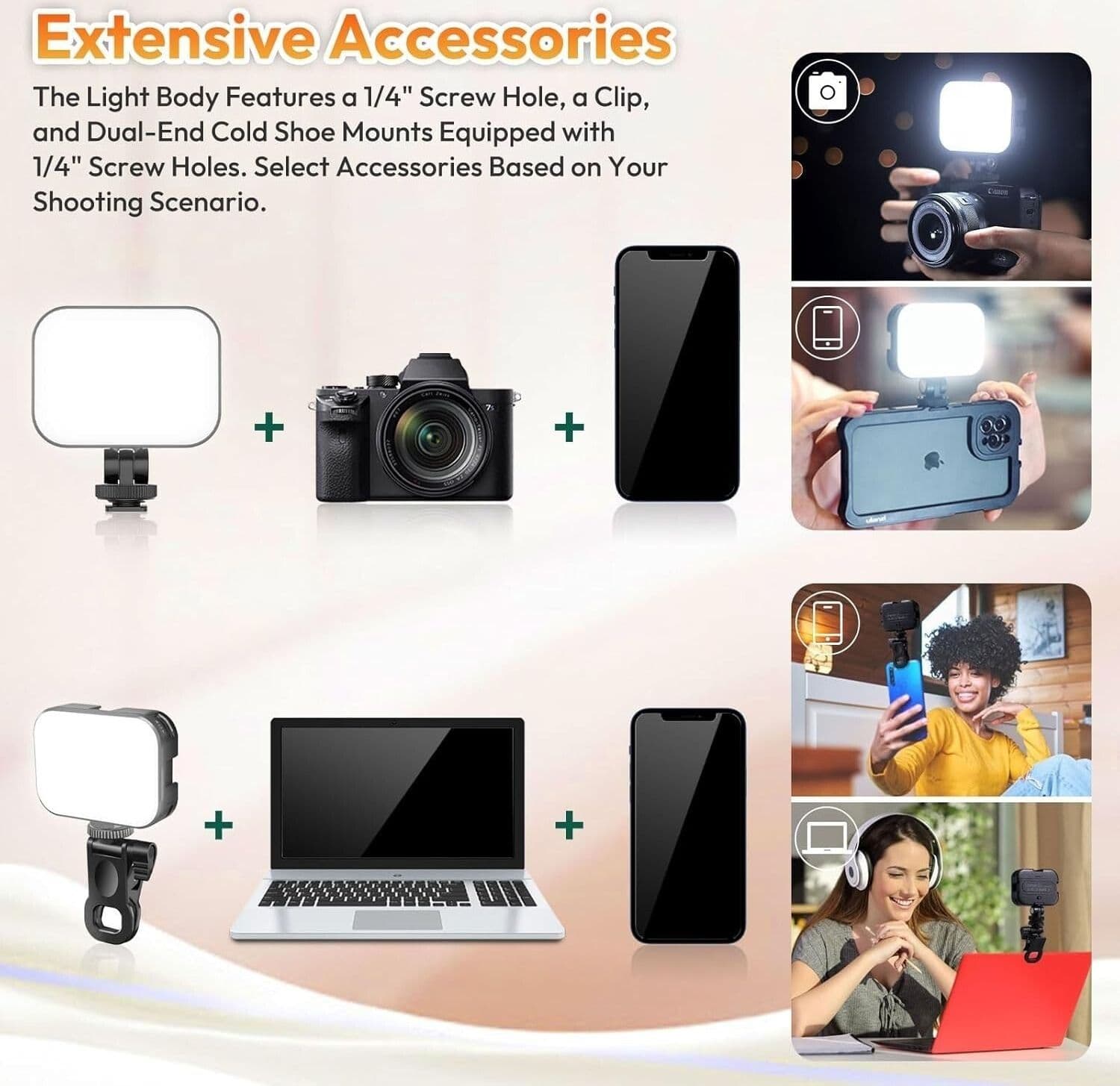 Luce selfie ULANZI VL100X con clip, luce video a LED con batteria da 2000 mAh - 4