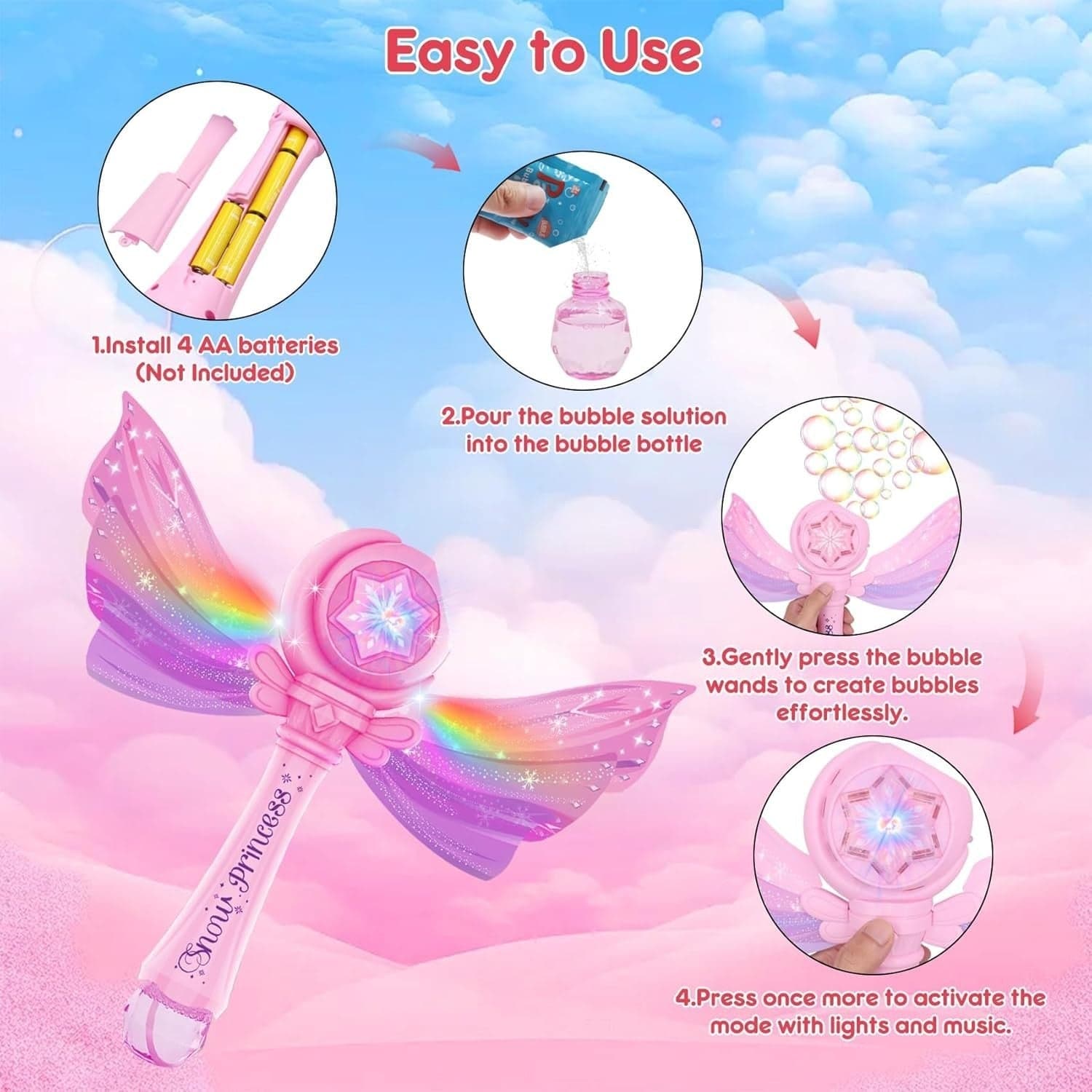 Macchina Bacchette per bolle di sapone per bambine con luce e musica in Soffiatori di bolle CL Store - Battipaglia, commercioVirtuoso.it
