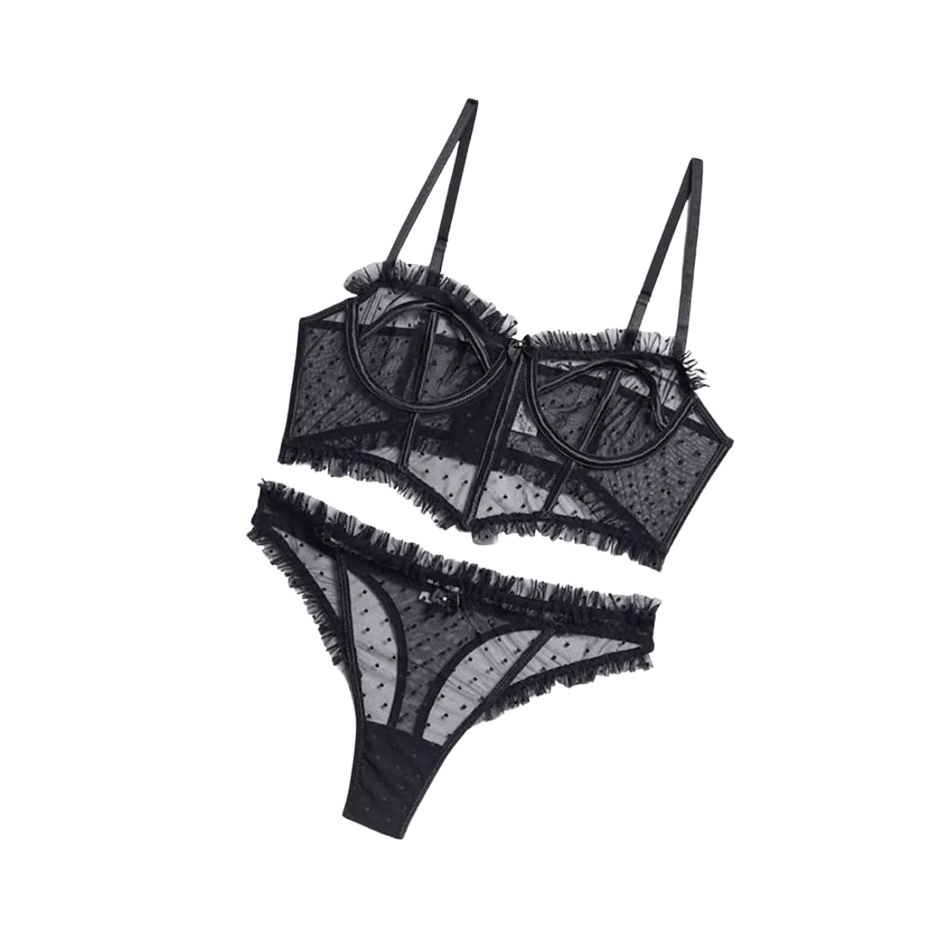 Completino Intimo Sexy Hot Lingerie in Pizzo Nero con Perizoma Reggiseno PushUp - 8