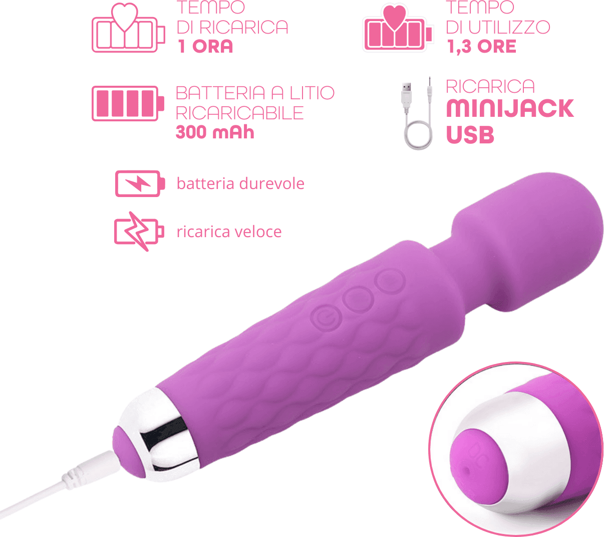 Wand Massager Massaggiatore Vibratore Ricaricabile in Silicone Sex Toy per Donna - 13