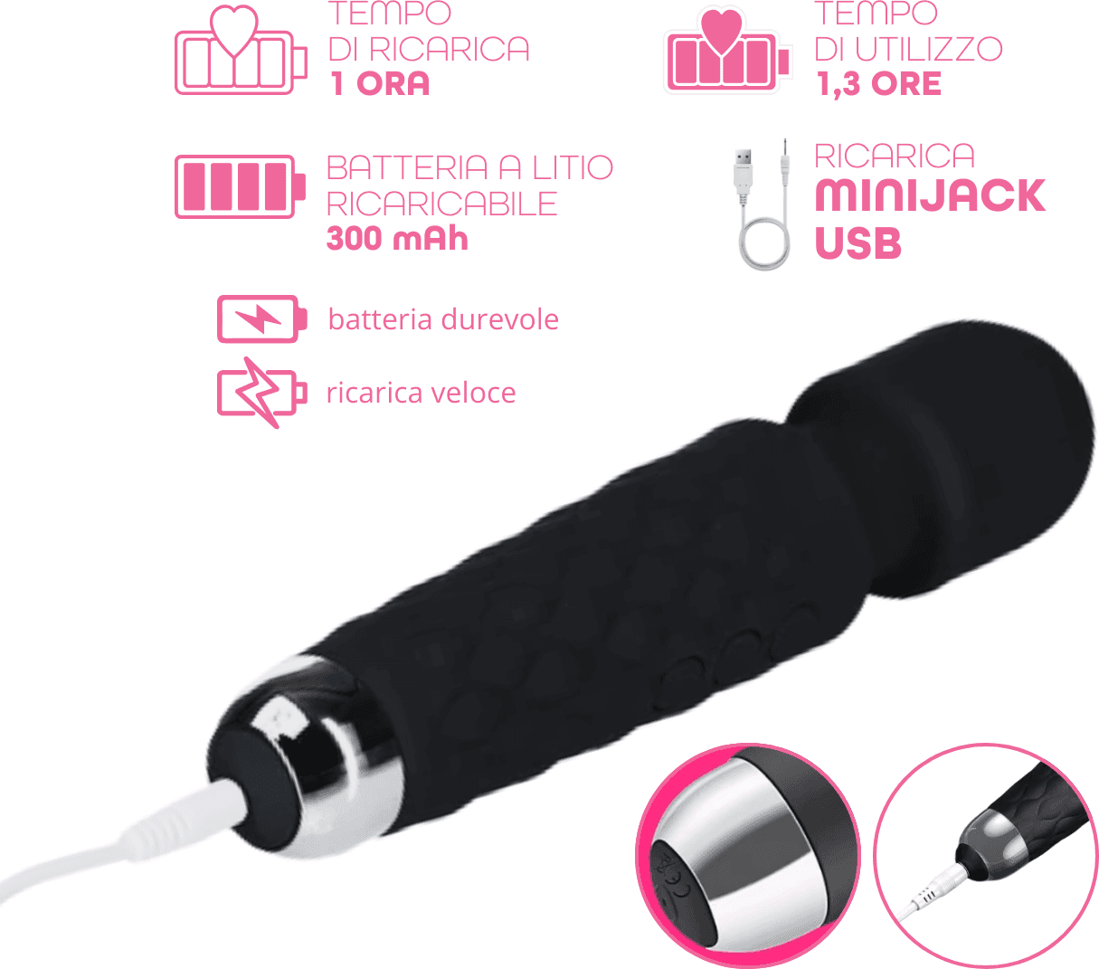 Wand Massager Massaggiatore Vibratore Ricaricabile in Silicone Sex Toy per Donna - 21