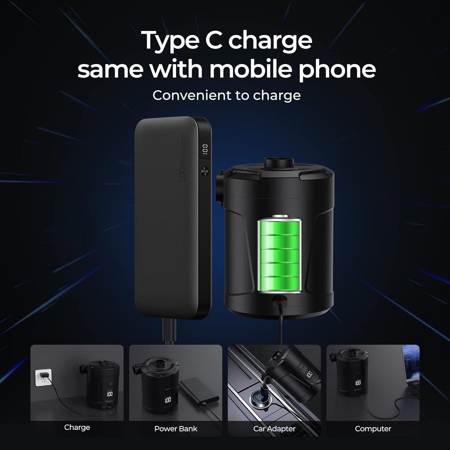 Pompa elettrica per gonfiabili da 5200 mAh per gonfiabili con display a LED - 3