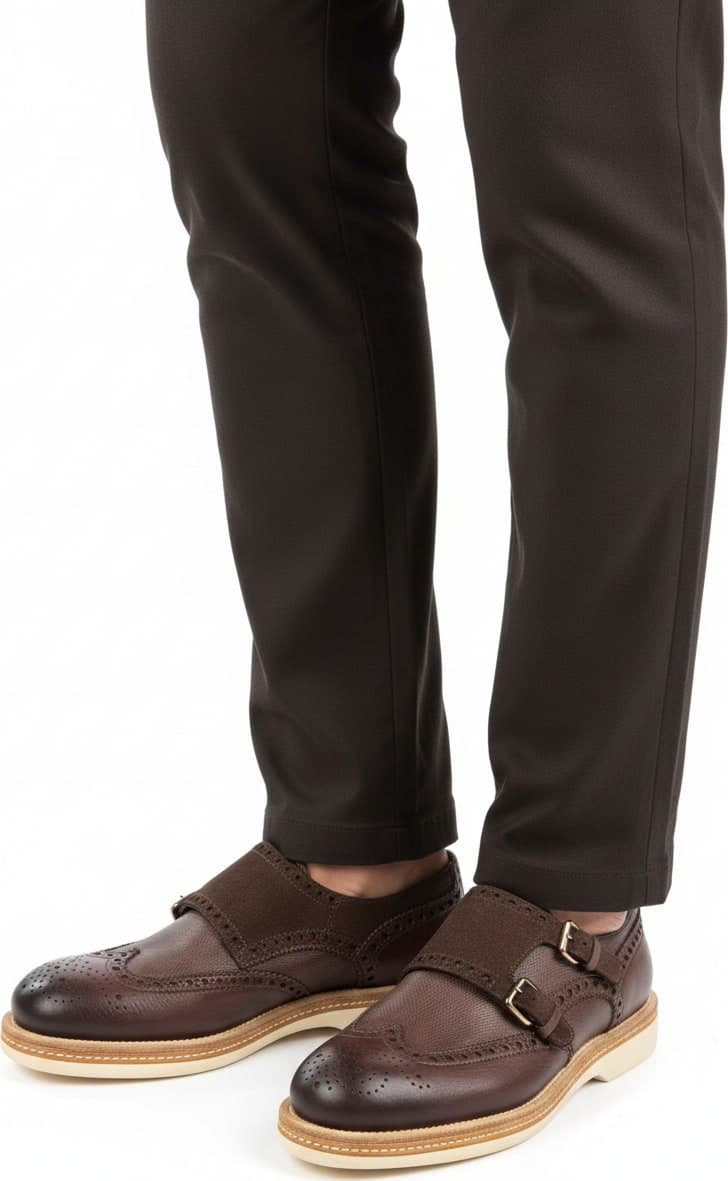Scarpe Uomo Santoni - Doppia fibbia Brogue Pelle/scamosciata colore testa di moro in Monk Strap Couture - Sestu, commercioVirtuoso.it
