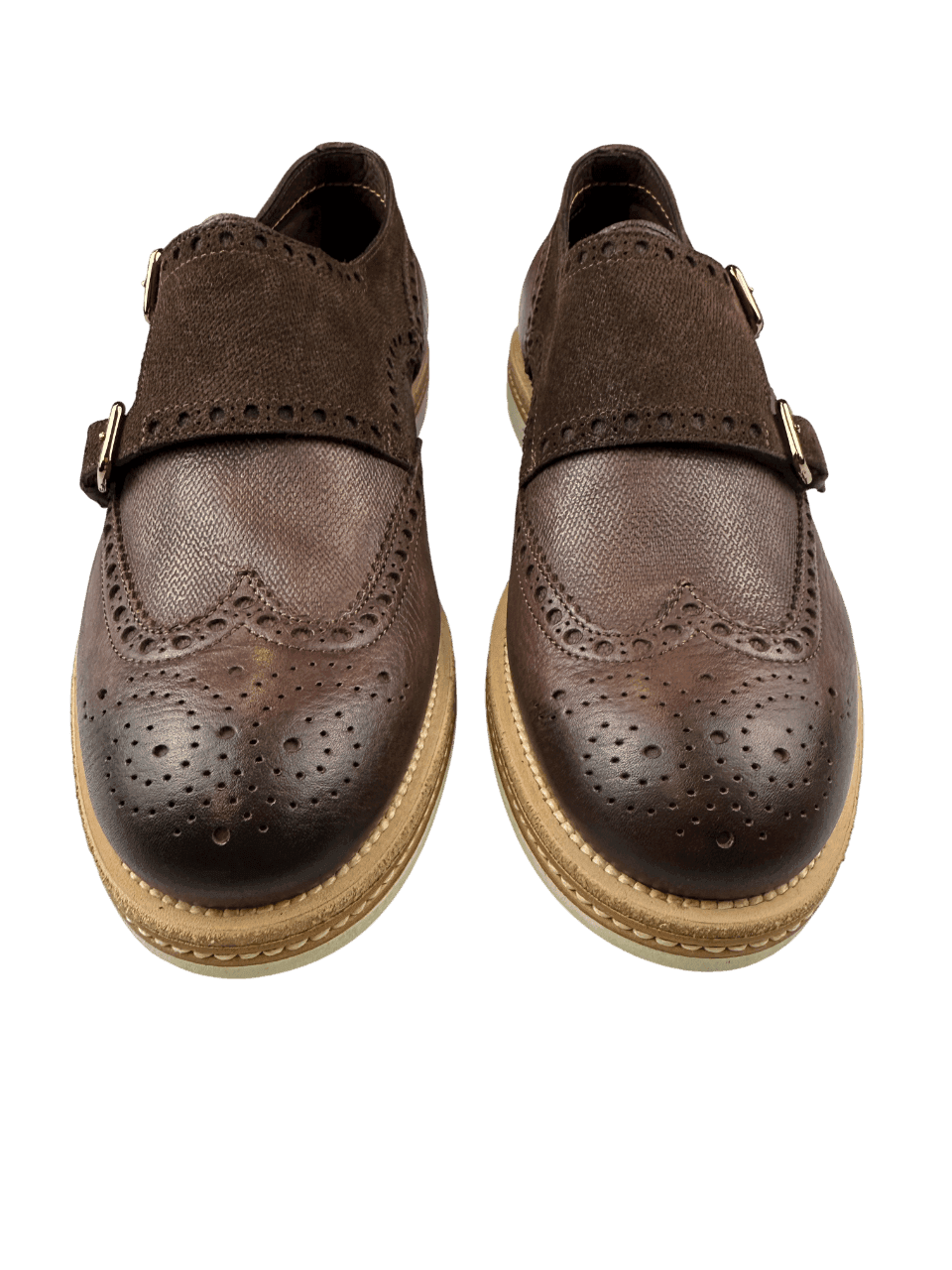 Scarpe Uomo Santoni - Doppia fibbia Brogue Pelle/scamosciata colore testa di moro in Monk Strap Couture - Sestu, commercioVirtuoso.it