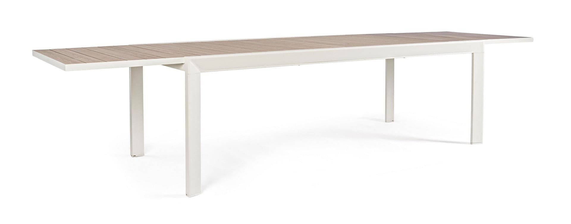 Tavolo "Belmar" allungabile con struttura in alluminio, piano con doghe, per arredo interno ed esterno in Tavoli da sala da pranzo Decor Space - Altamura, commercioVirtuoso.it