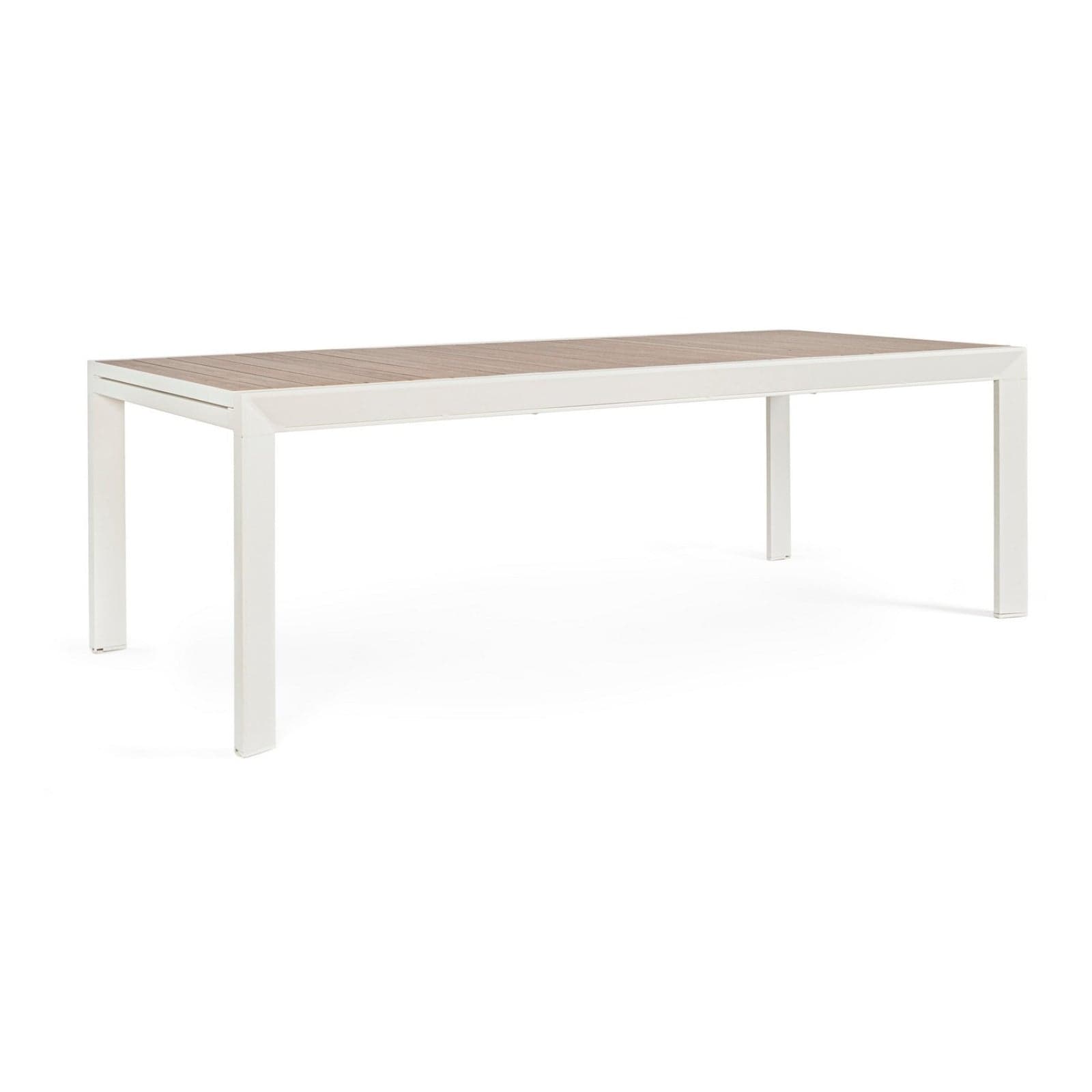 Tavolo "Belmar" allungabile con struttura in alluminio, piano con doghe, per arredo interno ed esterno in Tavoli da sala da pranzo Decor Space - Altamura, commercioVirtuoso.it