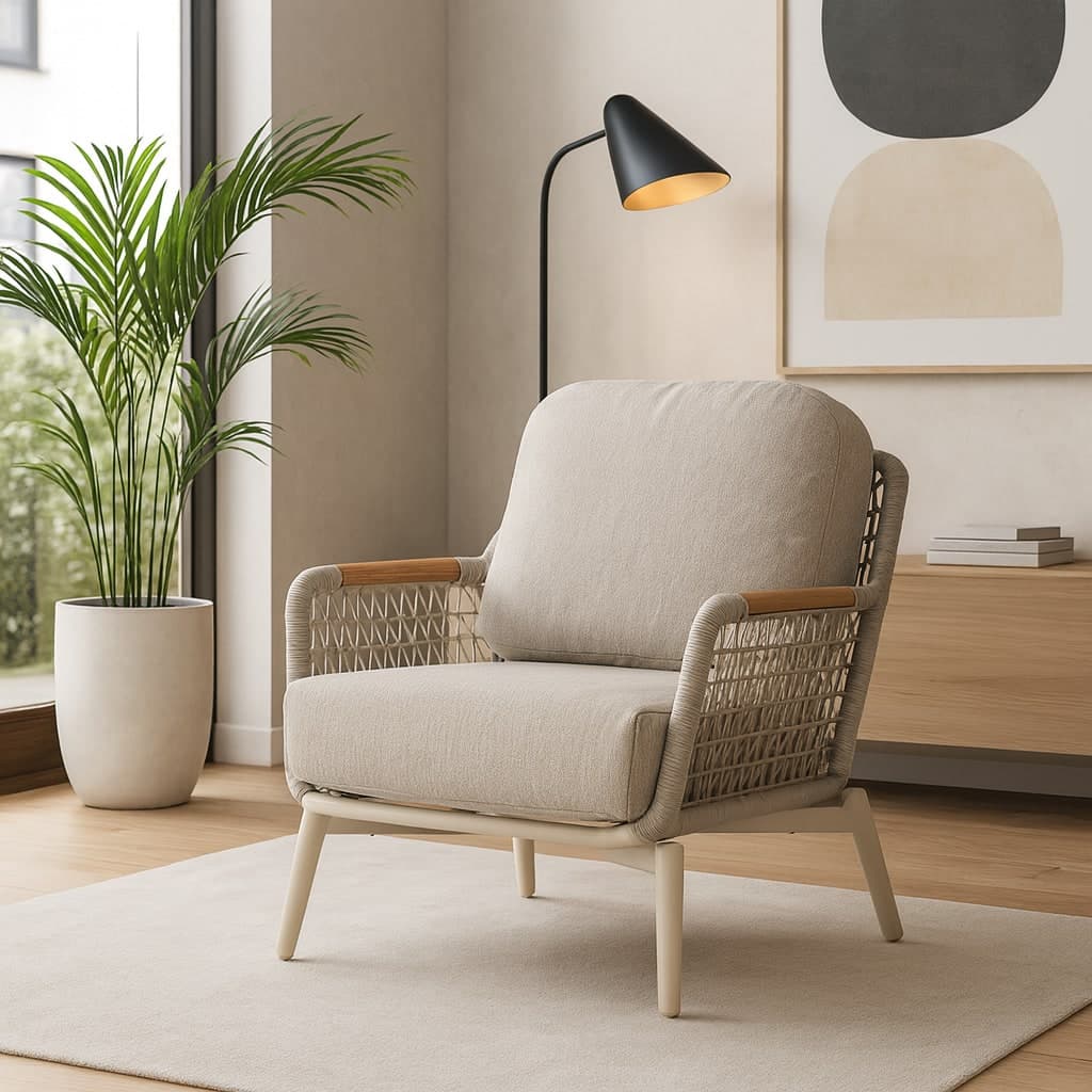 Poltrona "Eulero" struttura in alluminio, con cuscini sfoderabili con tessuto idrorepellente olefin in Poltrone Decor Space - Altamura, commercioVirtuoso.it