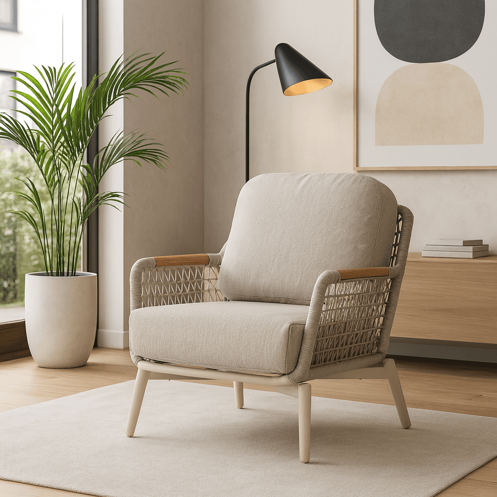 Poltrona "Eulero" struttura in alluminio, con cuscini sfoderabili con tessuto idrorepellente olefin in Poltrone Decor Space - Altamura, commercioVirtuoso.it