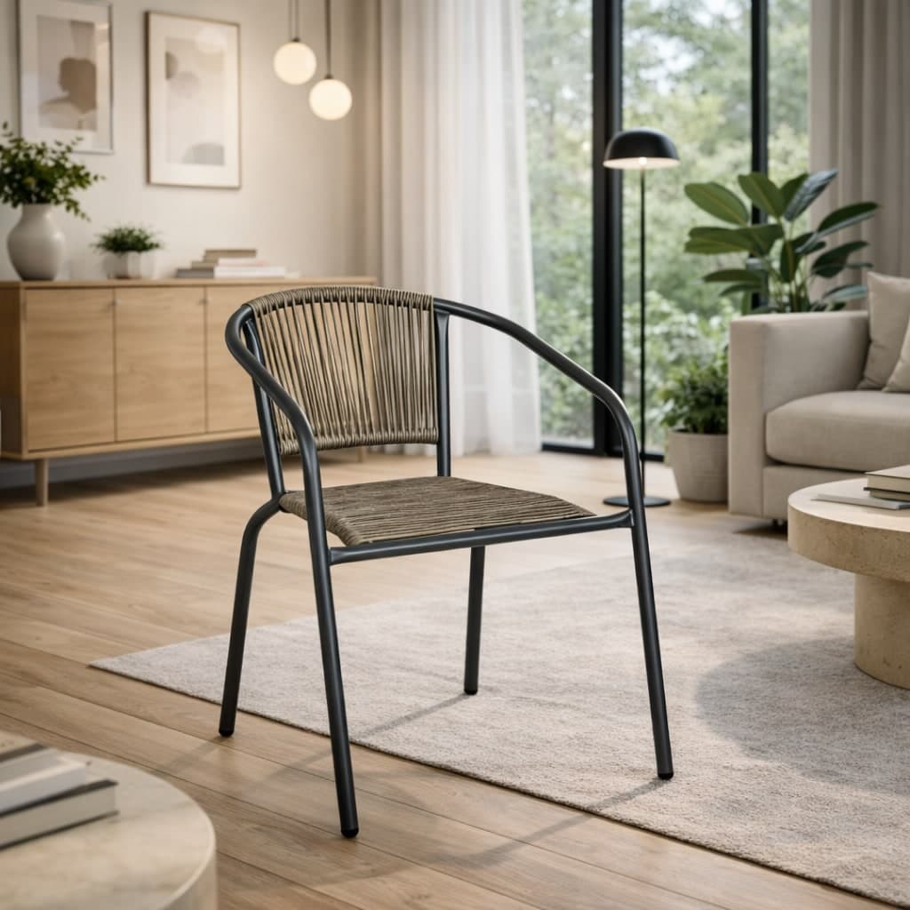 Sedia "Basilia" struttura in acciaio, con seduta e schienale in fibra sintetica per giardino e veranda in Sedie per tavolo da giardino Decor Space - Altamura, commercioVirtuoso.it