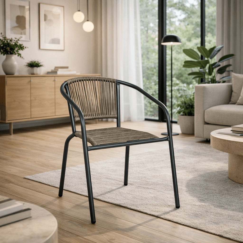 Sedia "Basilia" struttura in acciaio, con seduta e schienale in fibra sintetica per giardino e veranda in Sedie per tavolo da giardino Decor Space - Altamura, commercioVirtuoso.it