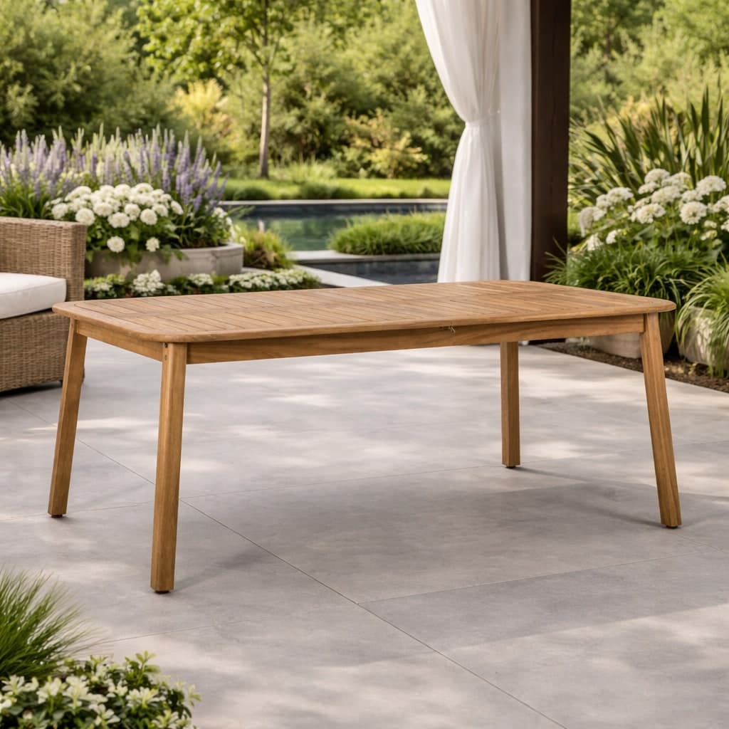 Tavolo "Danubio" in legno di acacia effetto teak, per arredo interno ed esterno in Tavoli da sala da pranzo Decor Space - Altamura, commercioVirtuoso.it