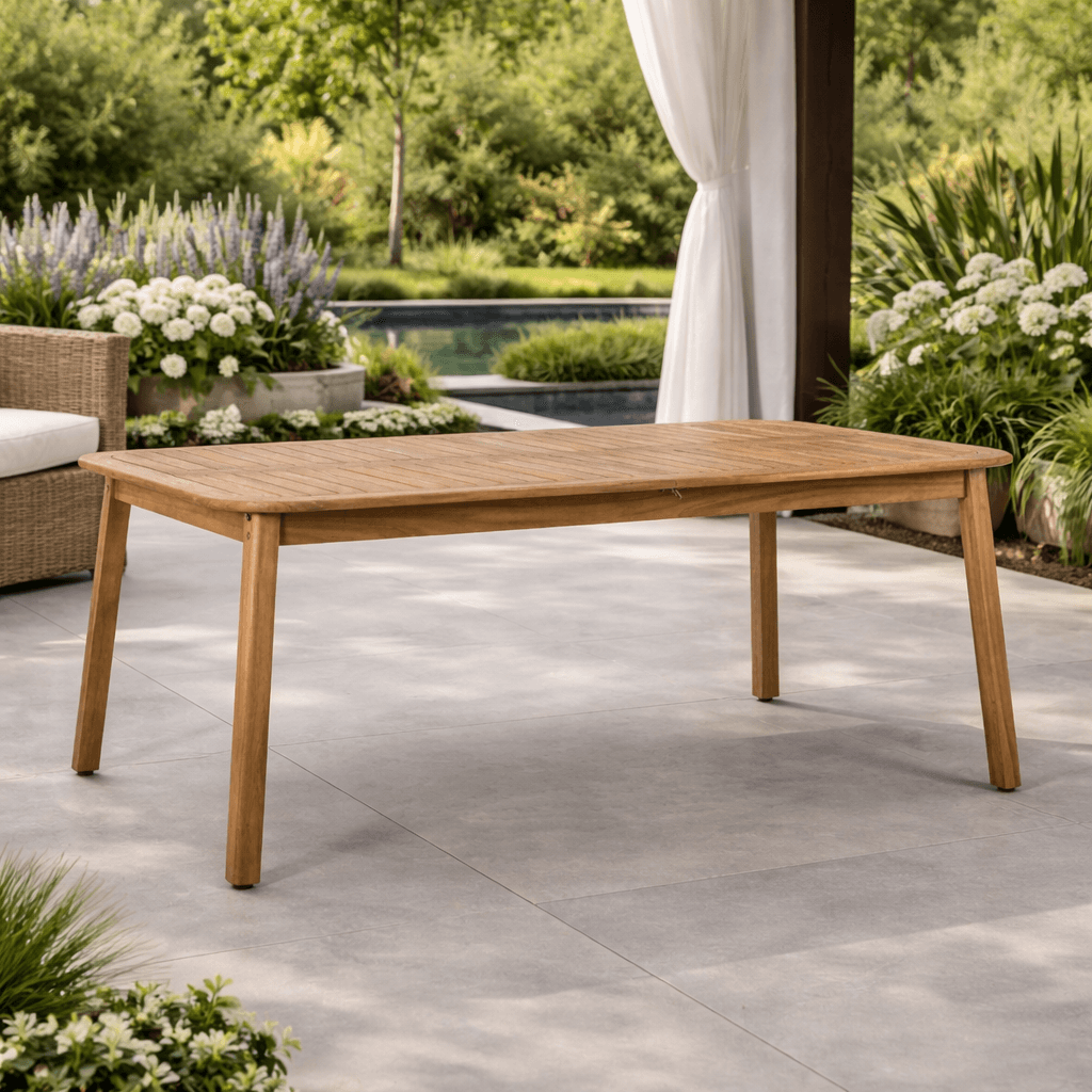 Tavolo "Danubio" in legno di acacia effetto teak, per arredo interno ed esterno in Tavoli da sala da pranzo Decor Space - Altamura, commercioVirtuoso.it