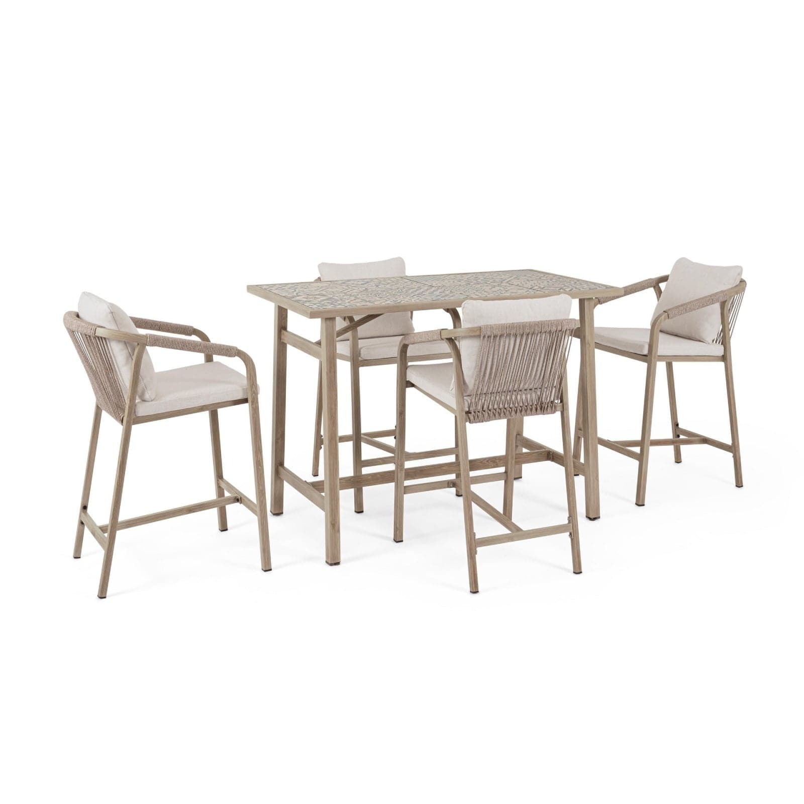 Set salotto "Kalimera" tavolo da bar + 4 sgabelli, per arredo giardino - 19