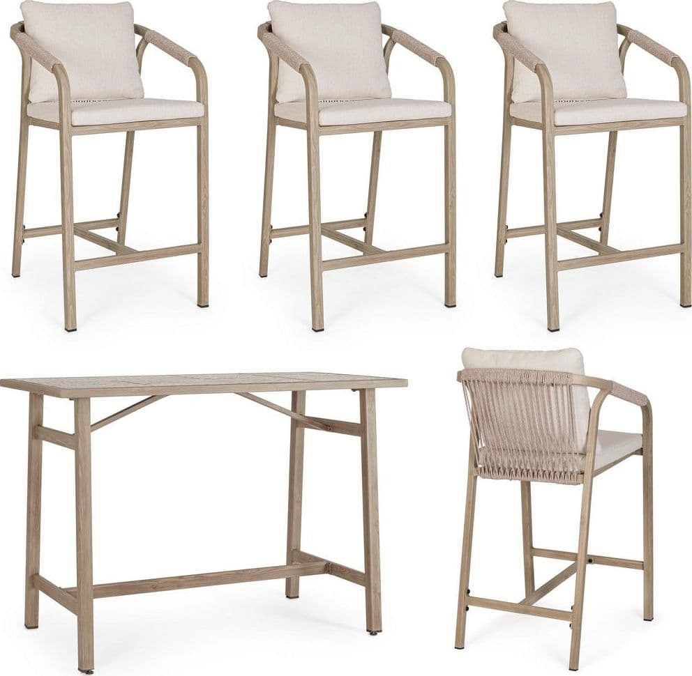 Set salotto "Kalimera" tavolo da bar + 4 sgabelli, per arredo giardino in Set di mobili Decor Space - Altamura, commercioVirtuoso.it