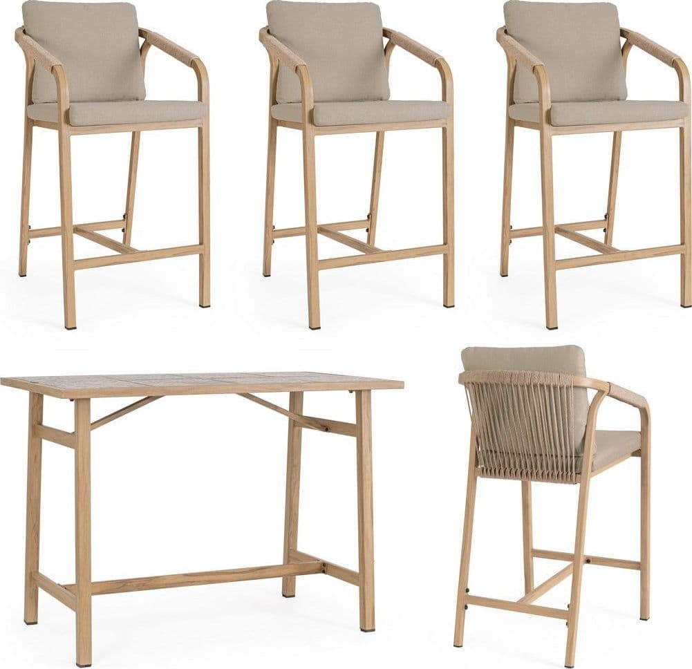 Set salotto "Kalimera" tavolo da bar + 4 sgabelli, per arredo giardino in Set di mobili Decor Space - Altamura, commercioVirtuoso.it