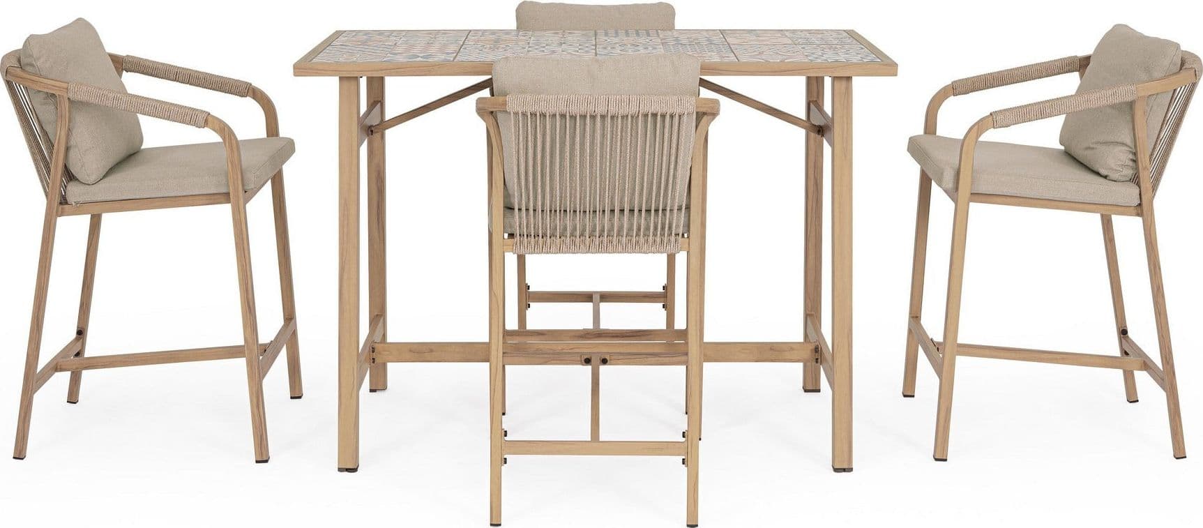 Set salotto "Kalimera" tavolo da bar + 4 sgabelli, per arredo giardino in Set di mobili Decor Space - Altamura, commercioVirtuoso.it