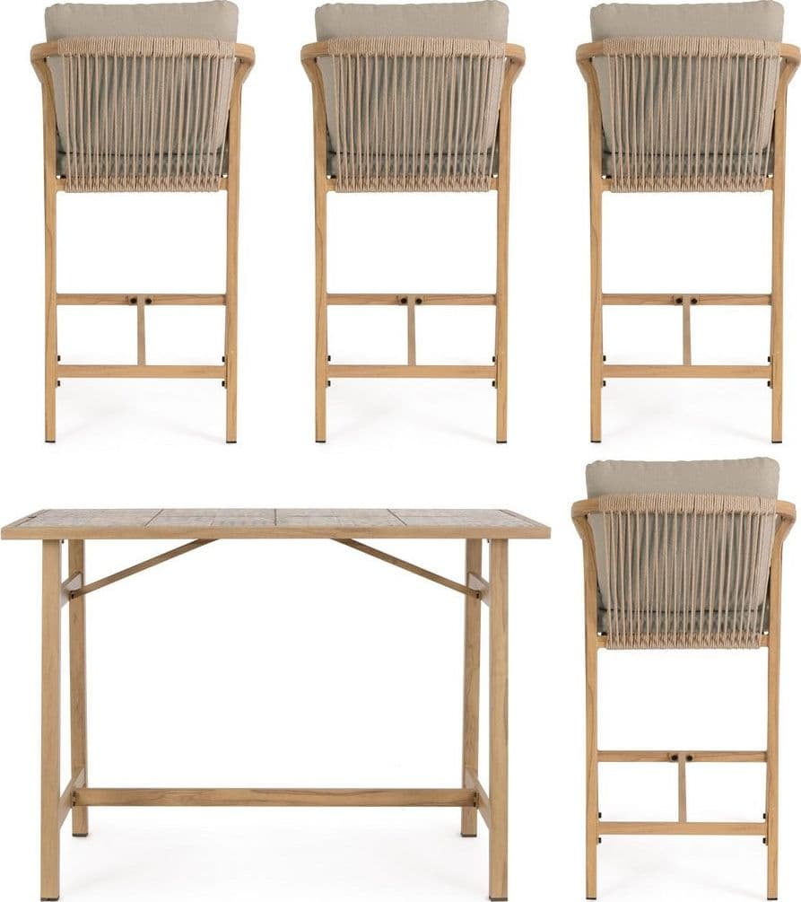 Set salotto "Kalimera" tavolo da bar + 4 sgabelli, per arredo giardino in Set di mobili Decor Space - Altamura, commercioVirtuoso.it