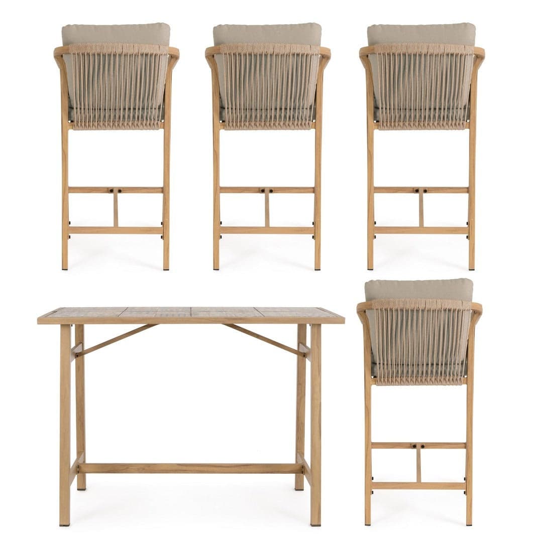 Set salotto "Kalimera" tavolo da bar + 4 sgabelli, per arredo giardino in Set di mobili Decor Space - Altamura, commercioVirtuoso.it