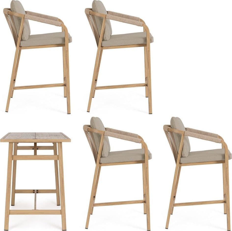 Set salotto "Kalimera" tavolo da bar + 4 sgabelli, per arredo giardino in Set di mobili Decor Space - Altamura, commercioVirtuoso.it