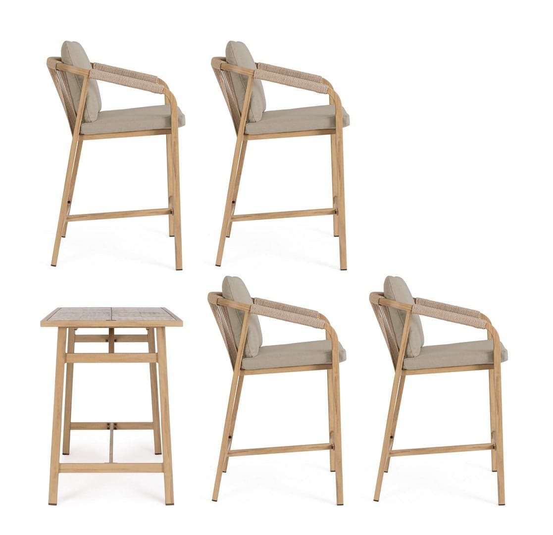 Set salotto "Kalimera" tavolo da bar + 4 sgabelli, per arredo giardino in Set di mobili Decor Space - Altamura, commercioVirtuoso.it