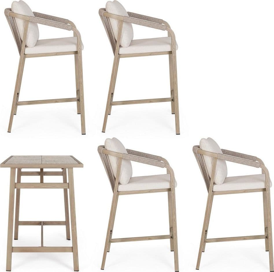 Set salotto "Kalimera" tavolo da bar + 4 sgabelli, per arredo giardino in Set di mobili Decor Space - Altamura, commercioVirtuoso.it