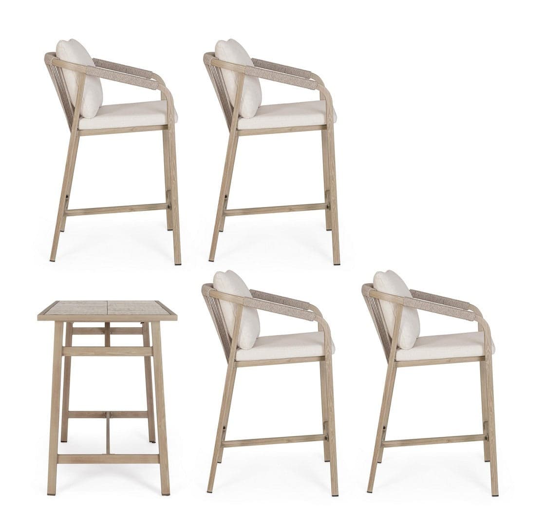 Set salotto "Kalimera" tavolo da bar + 4 sgabelli, per arredo giardino in Set di mobili Decor Space - Altamura, commercioVirtuoso.it