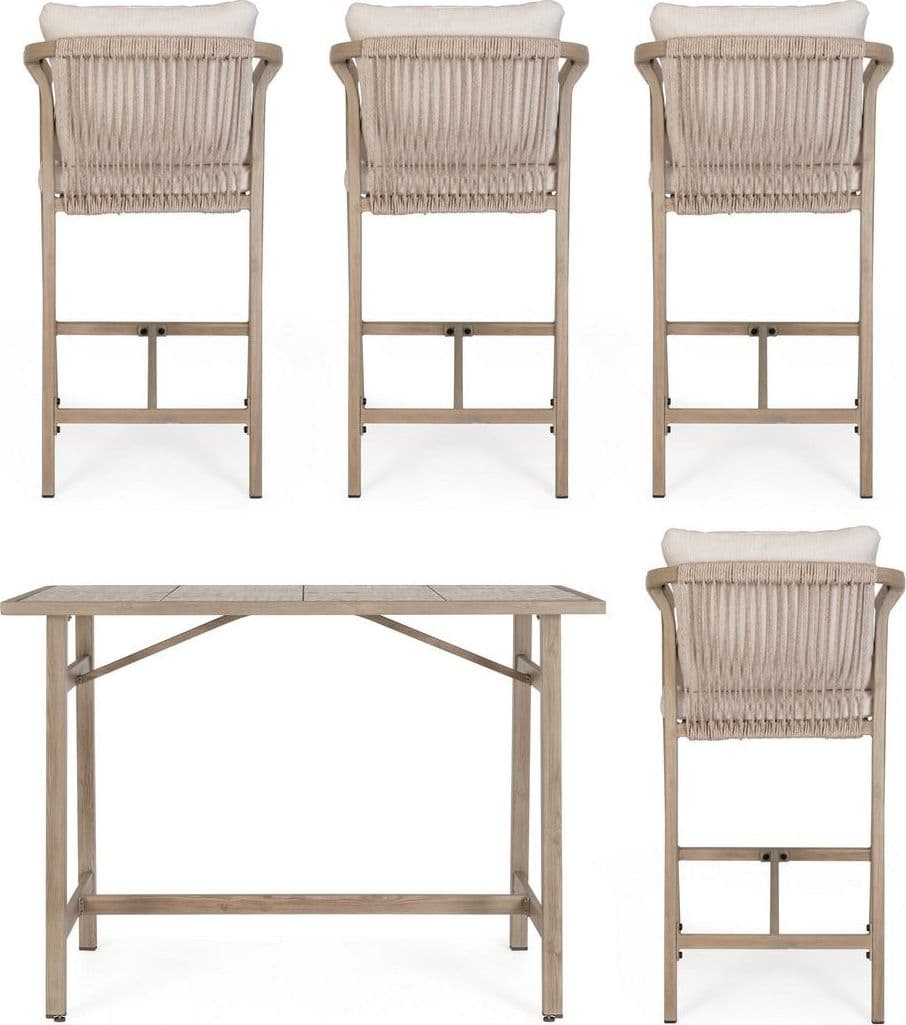 Set salotto "Kalimera" tavolo da bar + 4 sgabelli, per arredo giardino in Set di mobili Decor Space - Altamura, commercioVirtuoso.it