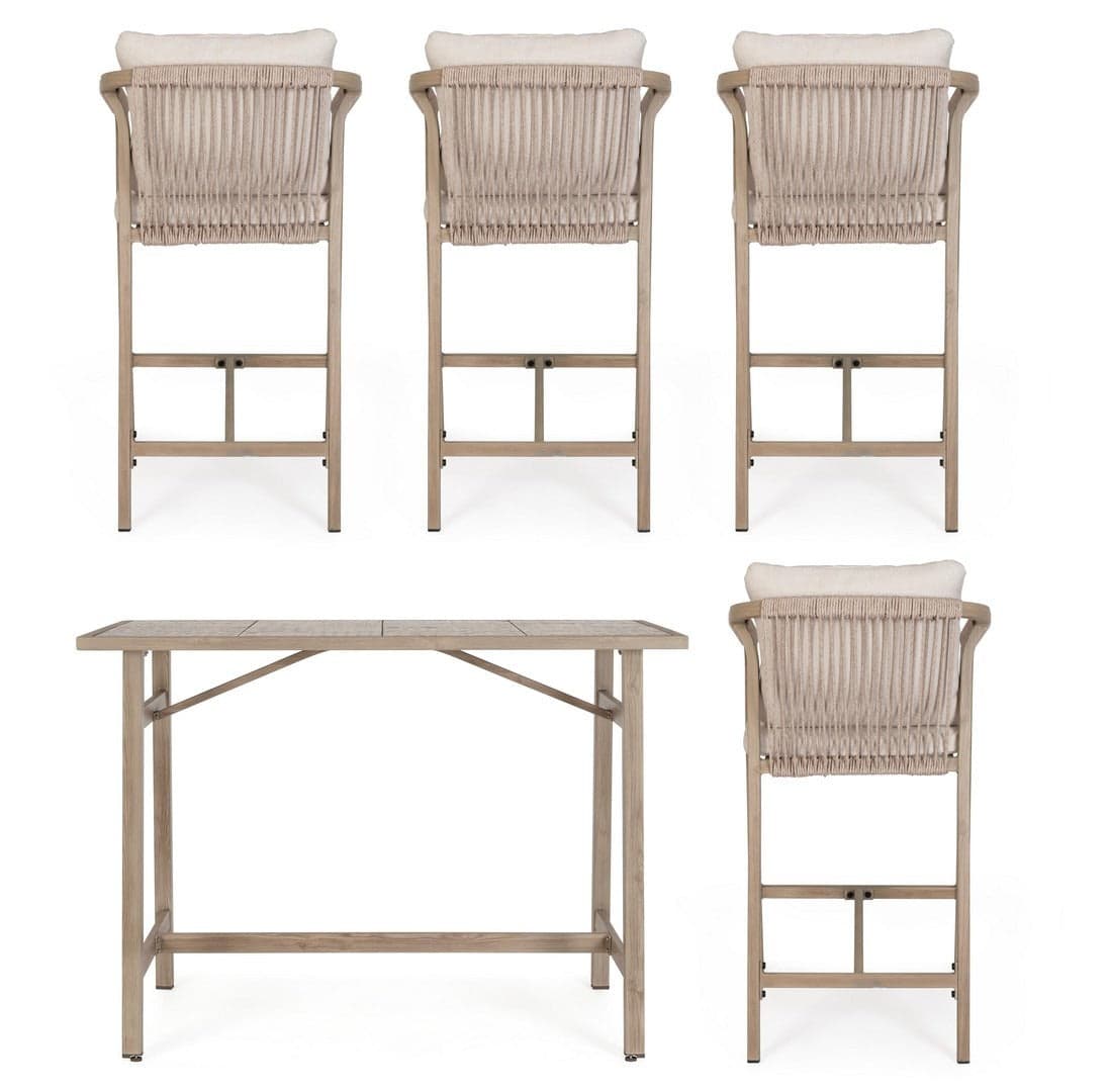 Set salotto "Kalimera" tavolo da bar + 4 sgabelli, per arredo giardino in Set di mobili Decor Space - Altamura, commercioVirtuoso.it