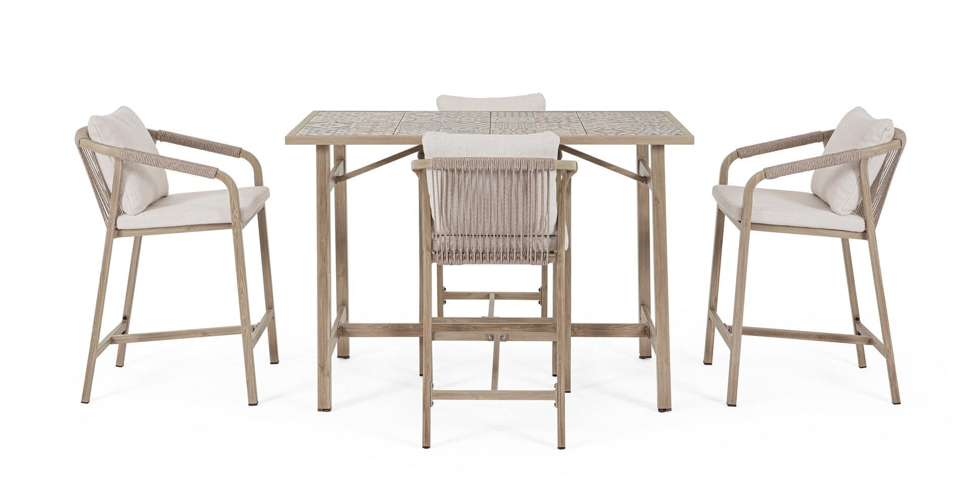 Set salotto "Kalimera" tavolo da bar + 4 sgabelli, per arredo giardino in Set di mobili Decor Space - Altamura, commercioVirtuoso.it