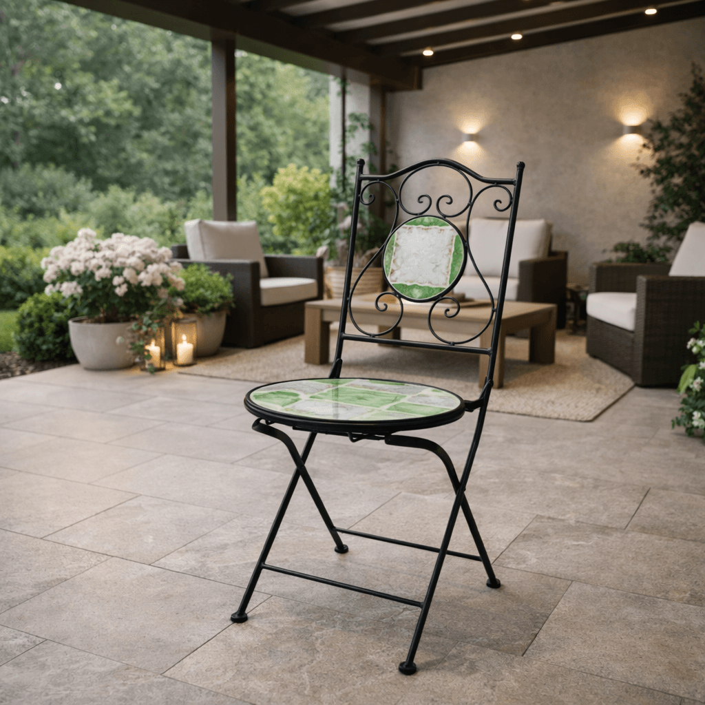 Sedia pieghevole "Loire" in acciaio verniciato, con seduta e schienale in ceramica per giardino e veranda in Sedie per tavolo da giardino Decor Space - Altamura, commercioVirtuoso.it
