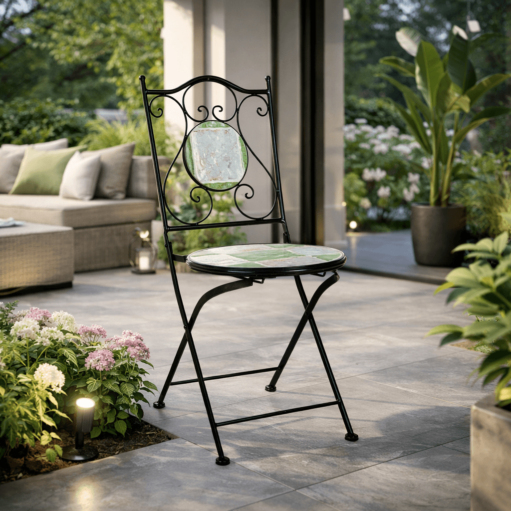 Sedia pieghevole "Loire" in acciaio verniciato, con seduta e schienale in ceramica per giardino e veranda in Sedie per tavolo da giardino Decor Space - Altamura, commercioVirtuoso.it