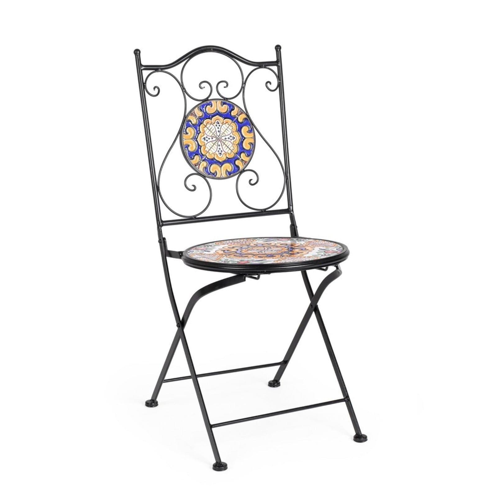 Sedia pieghevole "Santorini" in acciaio verniciato, con seduta e schienale in ceramica per giardino e veranda - 10