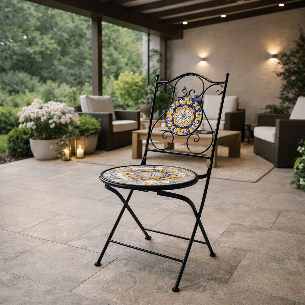 Sedia pieghevole "Santorini" in acciaio verniciato, con seduta e schienale in ceramica per giardino e veranda in Sedie per tavolo da giardino Decor Space - Altamura, commercioVirtuoso.it