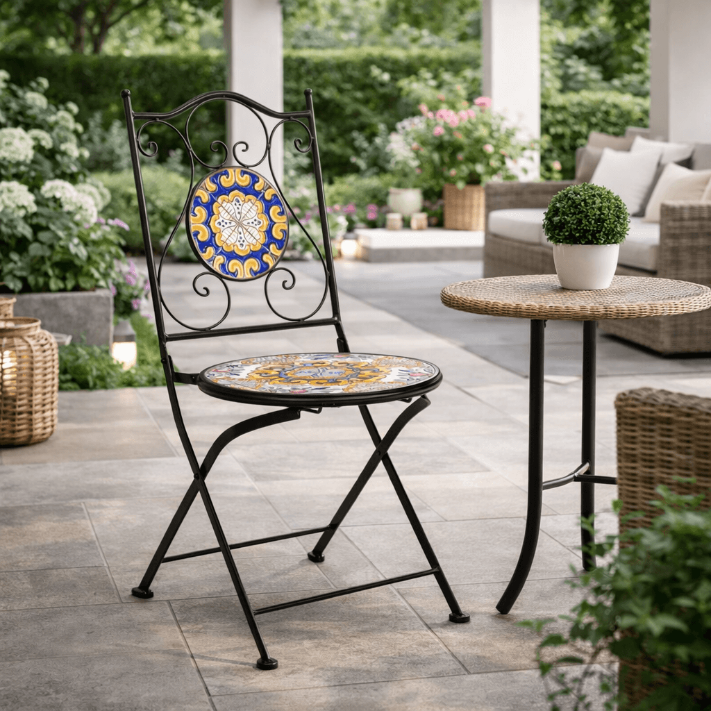 Sedia pieghevole "Santorini" in acciaio verniciato, con seduta e schienale in ceramica per giardino e veranda in Sedie per tavolo da giardino Decor Space - Altamura, commercioVirtuoso.it