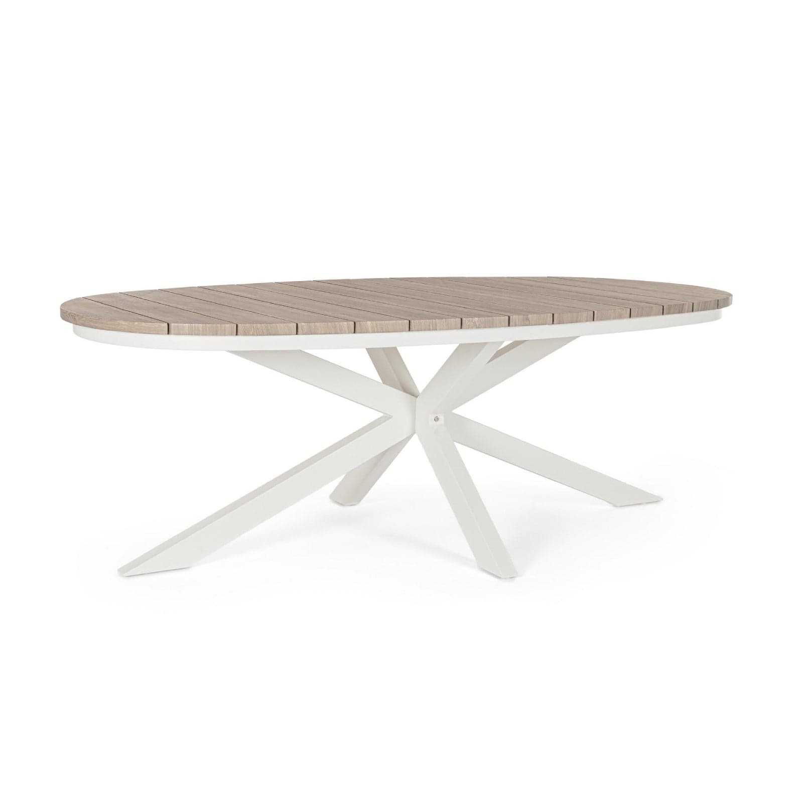 Tavolo "Zelmar" con struttura in alluminio, piano in doghe effetto legno, per arredo interno ed esterno in Tavoli da sala da pranzo Decor Space - Altamura, commercioVirtuoso.it