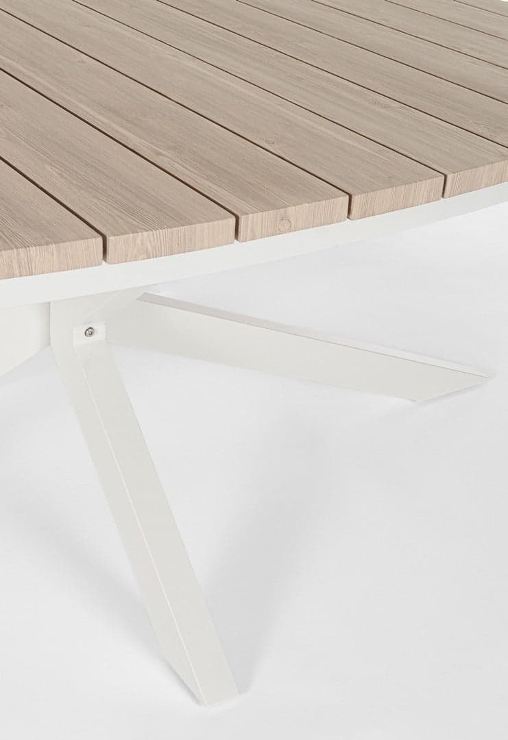 Tavolo "Zelmar" con struttura in alluminio, piano in doghe effetto legno, per arredo interno ed esterno in Tavoli da sala da pranzo Decor Space - Altamura, commercioVirtuoso.it