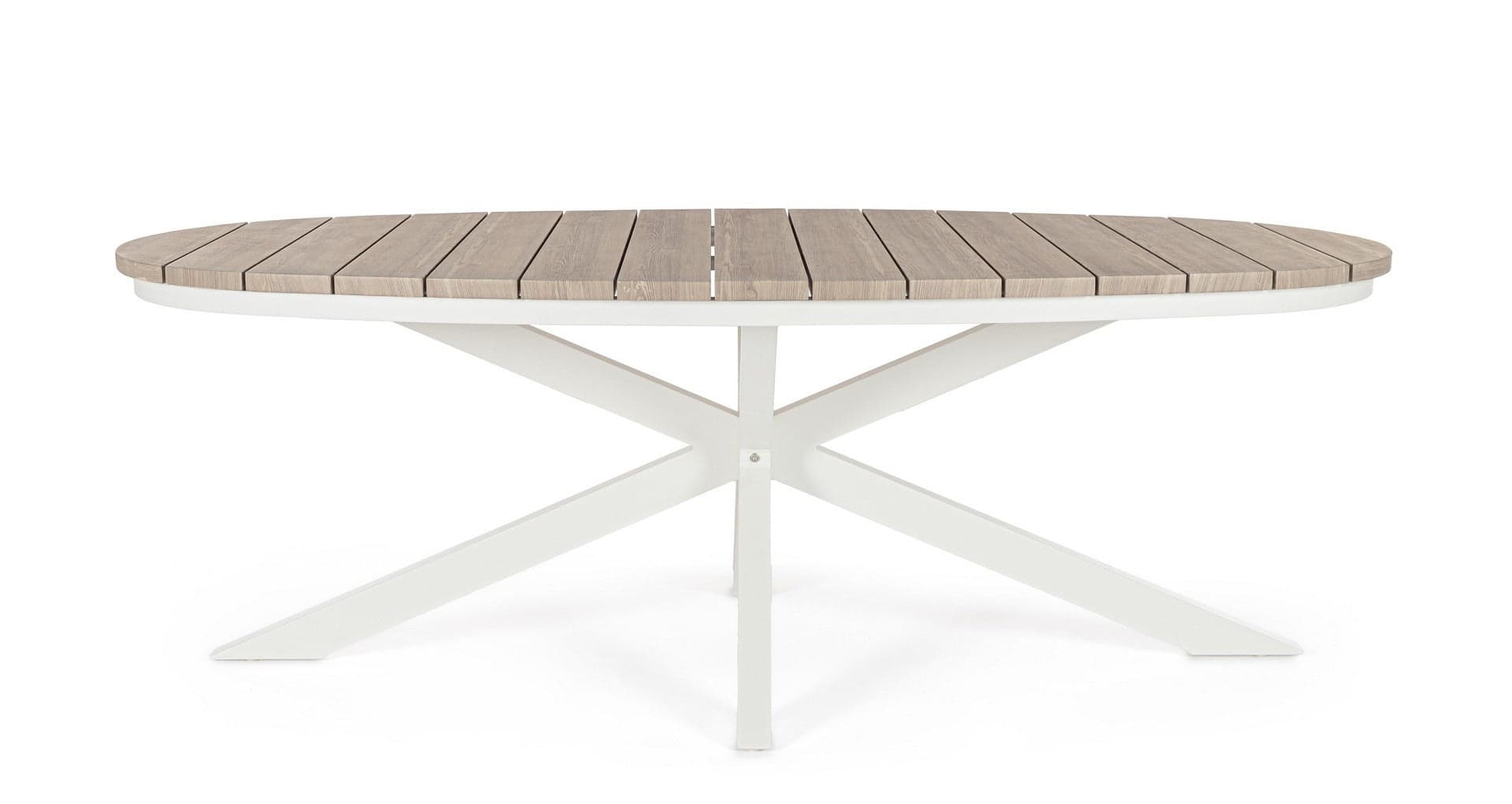 Tavolo "Zelmar" con struttura in alluminio, piano in doghe effetto legno, per arredo interno ed esterno in Tavoli da sala da pranzo Decor Space - Altamura, commercioVirtuoso.it