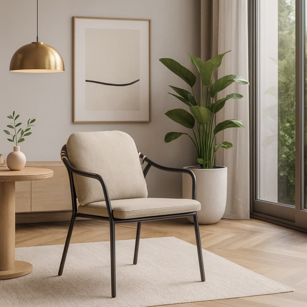 Sedia "Edvige" con braccioli e struttura in alluminio, con intreccio in corda, ideale per interno ed esterno in Sedie per tavolo da giardino Decor Space - Altamura, commercioVirtuoso.it