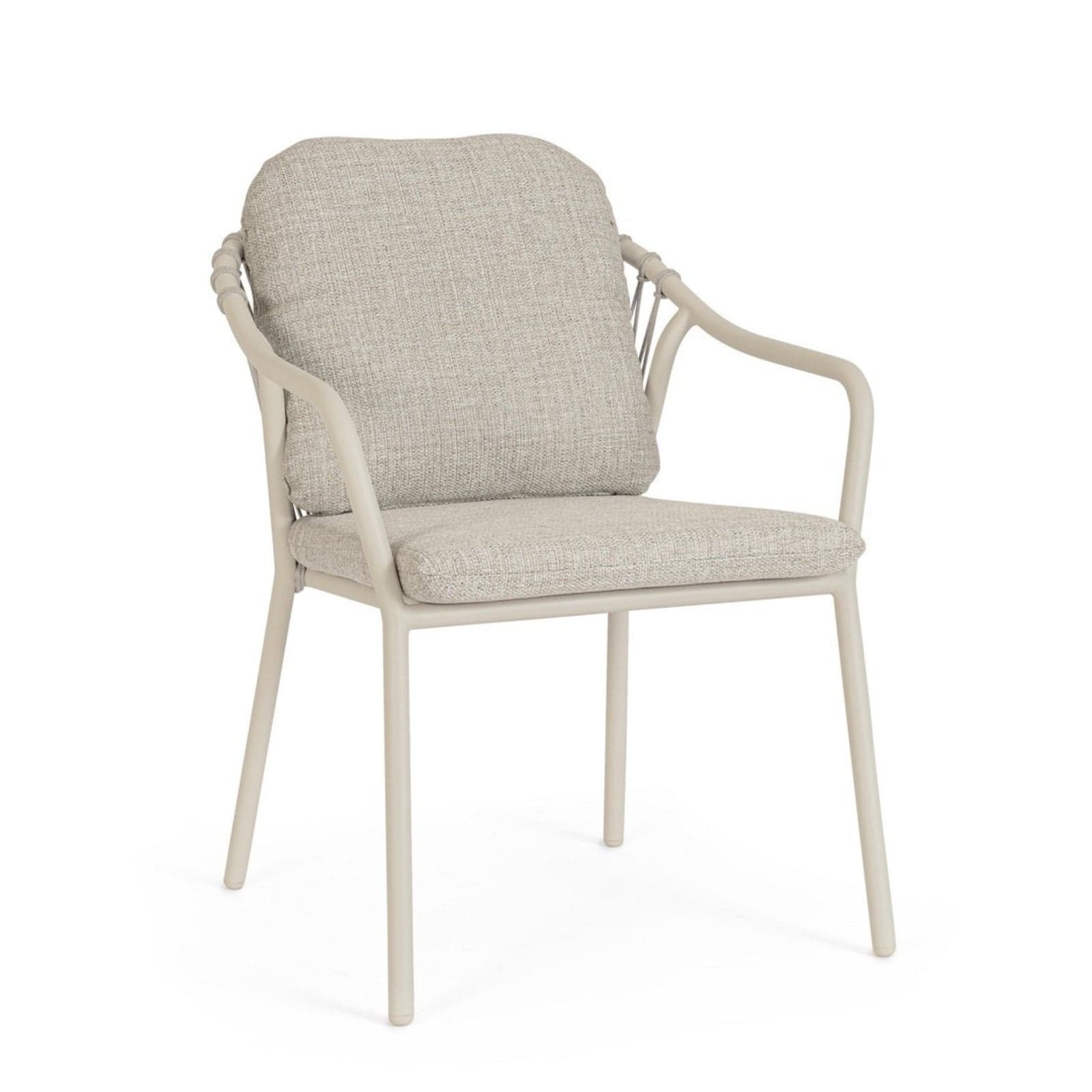 Sedia "Edvige" con braccioli e struttura in alluminio, con intreccio in corda, ideale per interno ed esterno in Sedie per tavolo da giardino Decor Space - Altamura, commercioVirtuoso.it