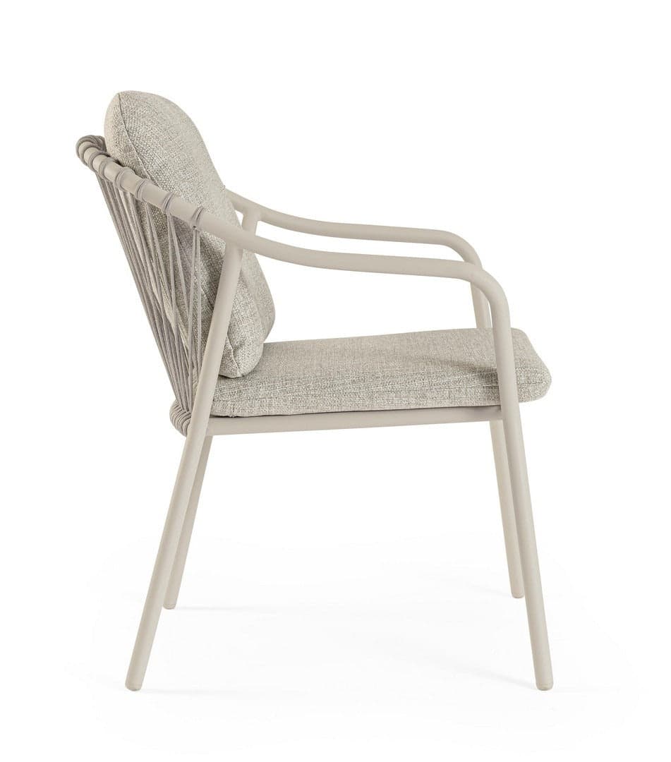 Sedia "Edvige" con braccioli e struttura in alluminio, con intreccio in corda, ideale per interno ed esterno in Sedie per tavolo da giardino Decor Space - Altamura, commercioVirtuoso.it