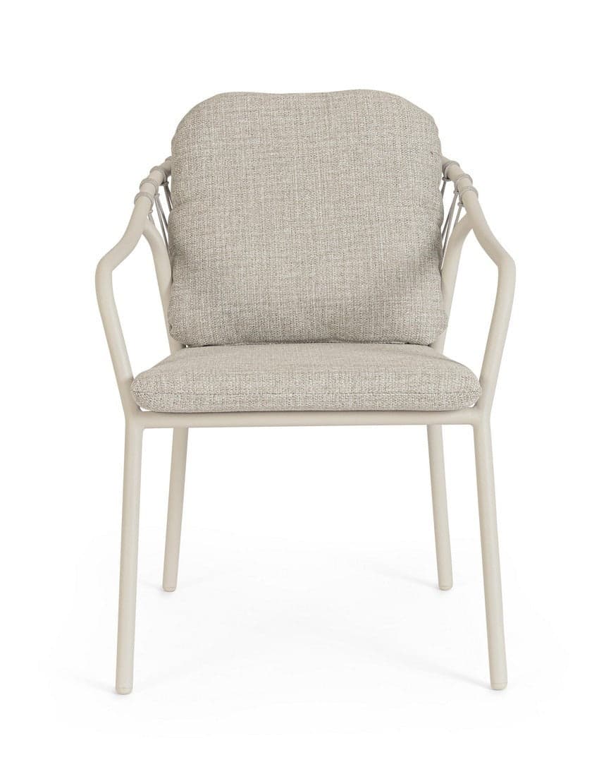 Sedia "Edvige" con braccioli e struttura in alluminio, con intreccio in corda, ideale per interno ed esterno in Sedie per tavolo da giardino Decor Space - Altamura, commercioVirtuoso.it