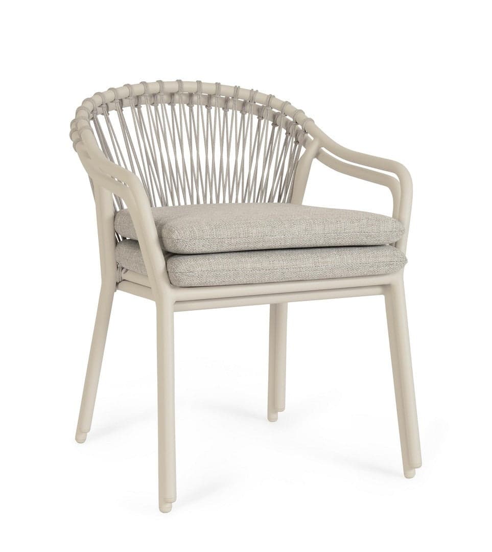 Sedia "Edvige" con braccioli e struttura in alluminio, con intreccio in corda, ideale per interno ed esterno in Sedie per tavolo da giardino Decor Space - Altamura, commercioVirtuoso.it