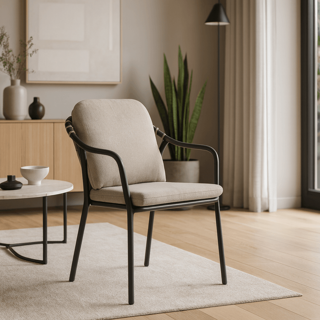 Sedia "Edvige" con braccioli e struttura in alluminio, con intreccio in corda, ideale per interno ed esterno in Sedie per tavolo da giardino Decor Space - Altamura, commercioVirtuoso.it